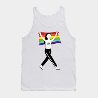 Woman with rainbow flag in her hands. Tank Top